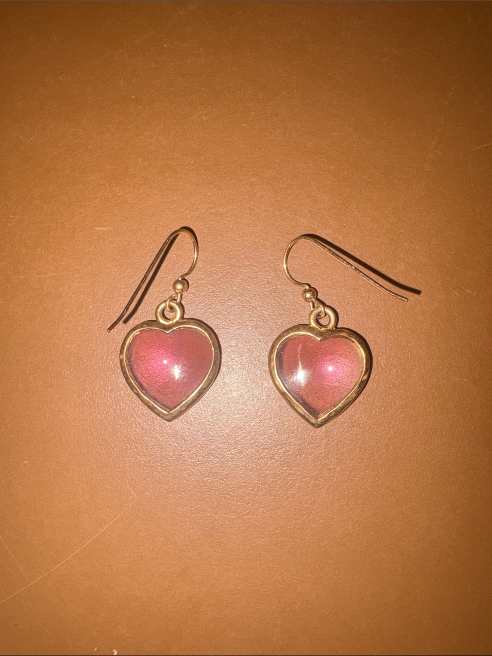 Gold-Tone Heart Drop Earrings with Pink Enamel